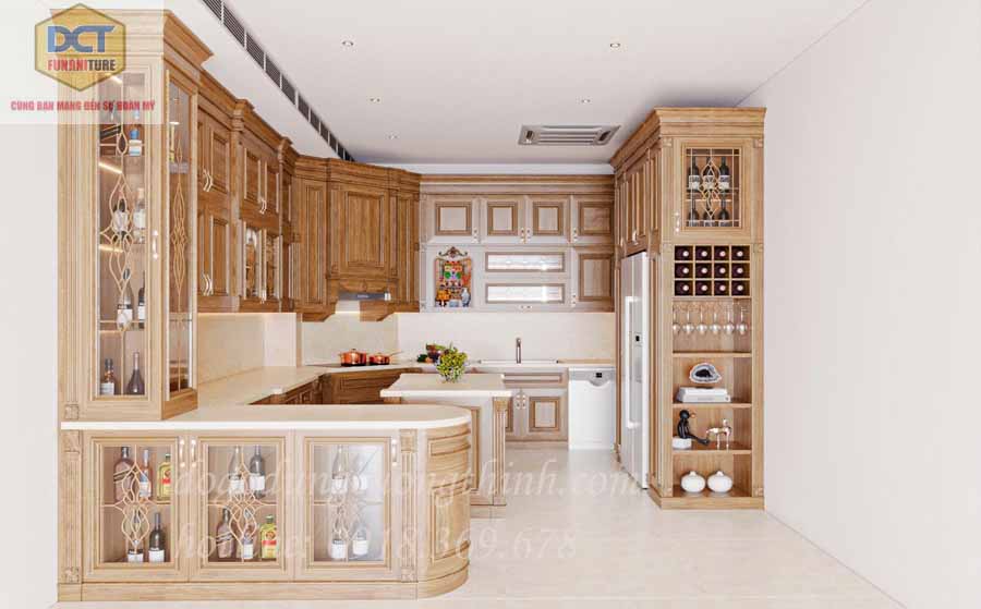 Mẫu tủ bếp gỗ gõ đỏ TB51 thiết kế kịch trần